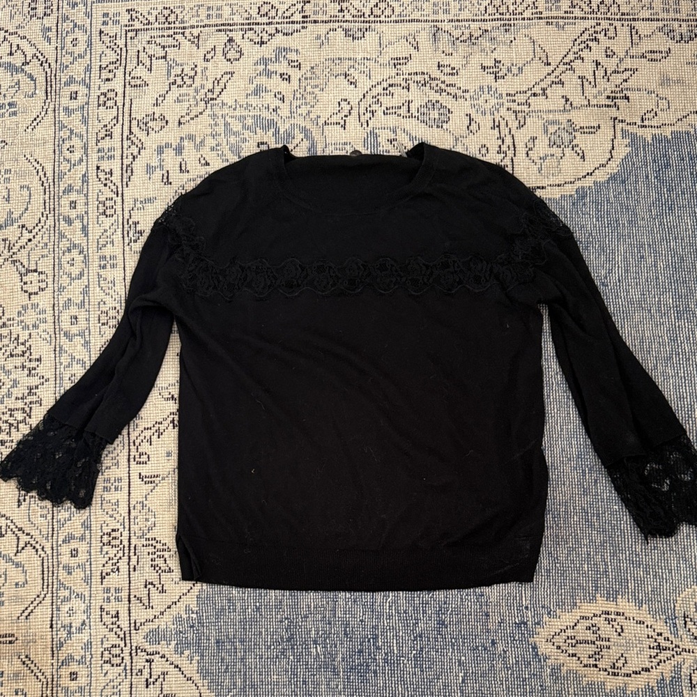 Elegant Black Lace Trim Top by Margaret O’Leary